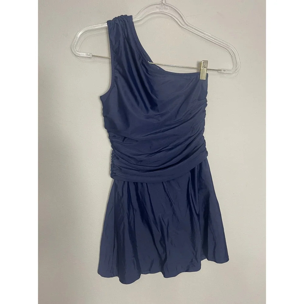 J.Crew Ruched One Shoulder Swim Dress Size 4 Navy Swimsuit NWT BP248